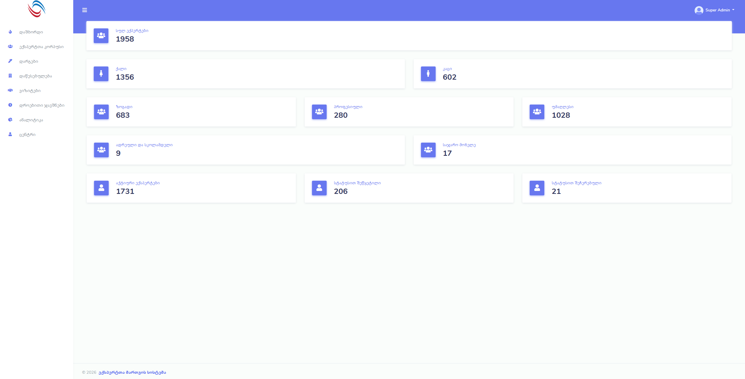 eqe.ge-ს ექსპერტების მართვის სისტემა
