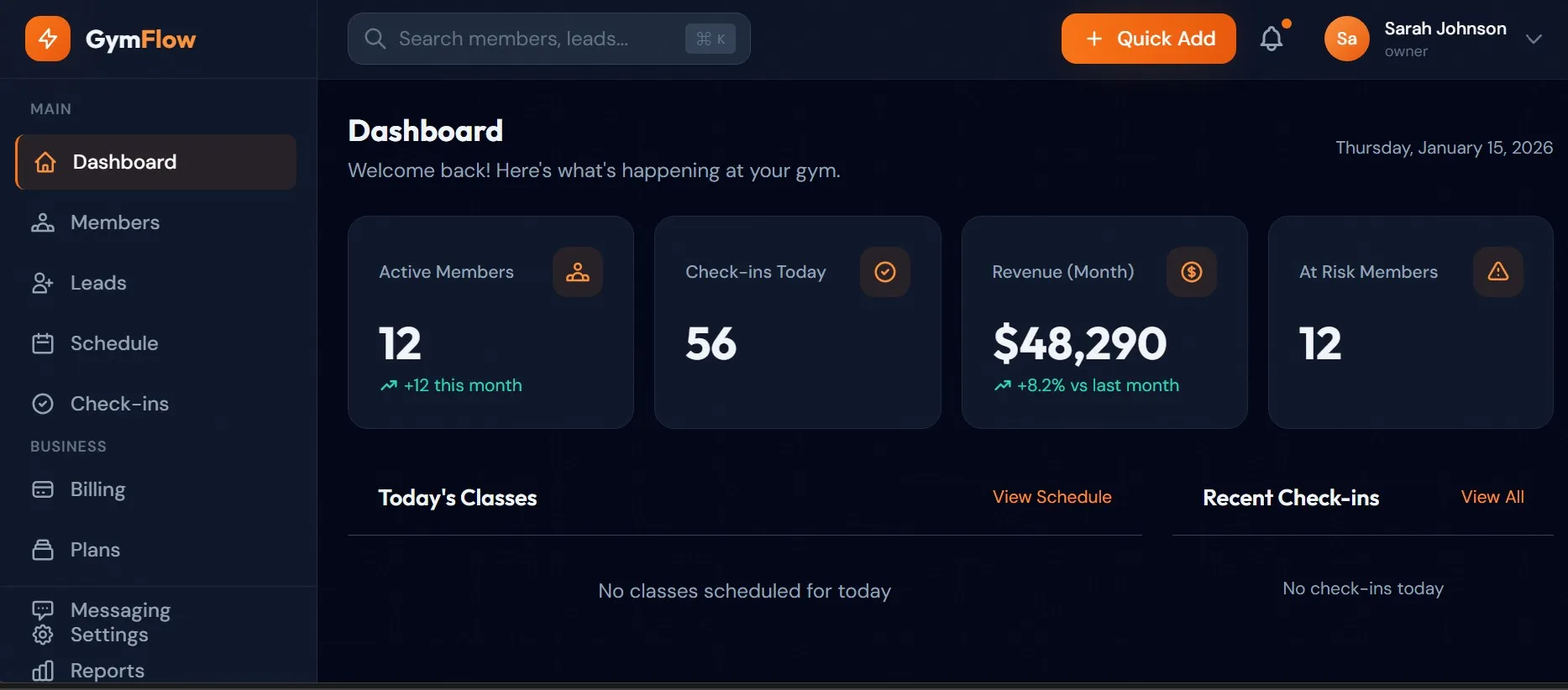 Gymflow CRM - სავარჯიშო დარბაზის მართვის სისტემა
